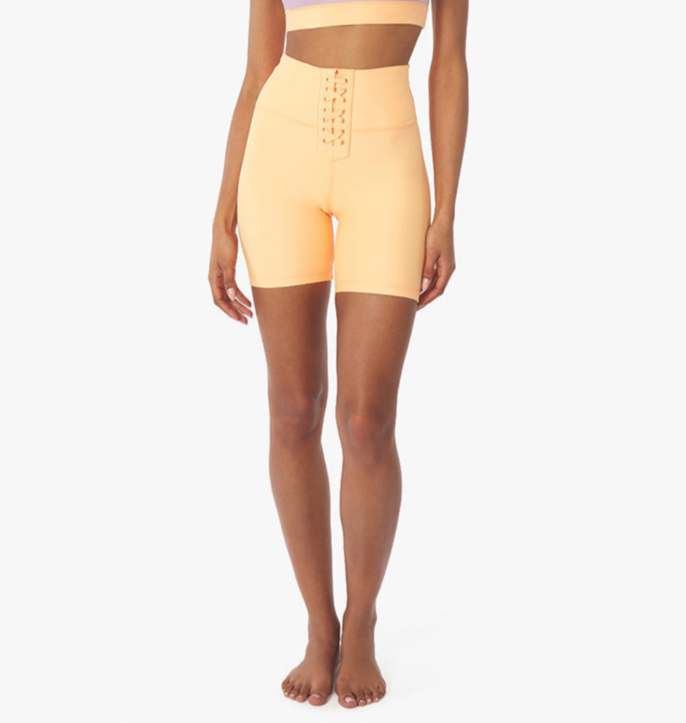 WeWoreWhat Lace Up Biker Shorts Revolve Athleisure High Waist Orange XL NWT